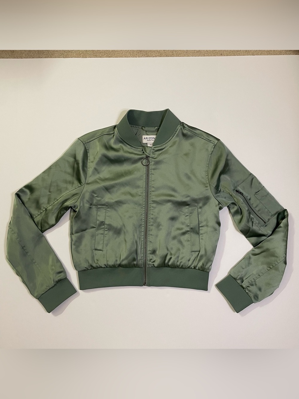 Arizona Jean Co. Metallic Green Cropped Bomber Jacket size XS